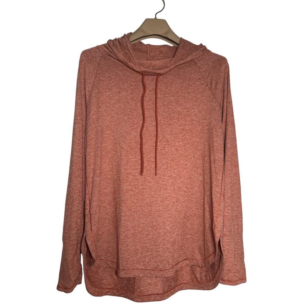 Athleta Uptempo Orange Heathered Hoodie Long Sleeve Pullover LARGE Workout